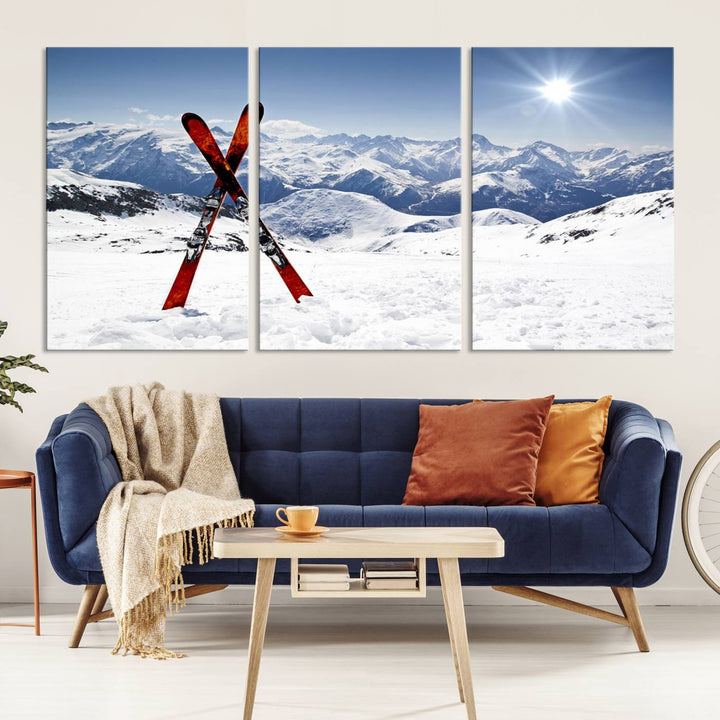 Snow Mountain Wall Art Canvas Print, Snowboard Sport Wall Art