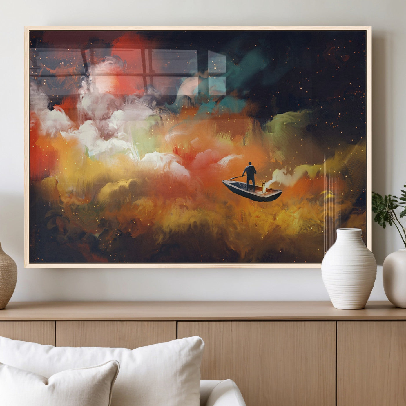 MGV-FP-36X24-3P - Surreal Space Adventure Canvas Wall Art – Dreamlike Abstract Galaxy Print – Framed and Ready to Hang for Living Room or Bedroom Decor