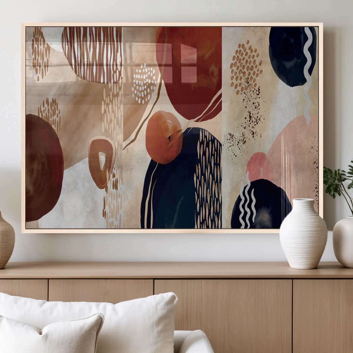 MGV-FP-36X24-3P - Boho Wall Art Canvas Print Set Mid-Century Prints Bohemian Wall Artwork Prints Boho Neutral