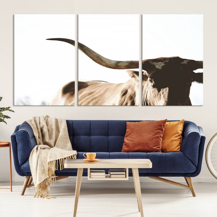 Texas Cow Longhorn Wall Art Canvas