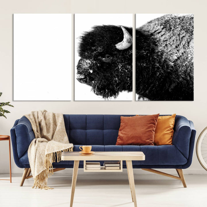 American Bison Wall Art - Buffalo Wall Art Black and White Canvas Print - Framed, Ready to Hang, Modern Nature-Inspired Artwork for Home and Office Decor