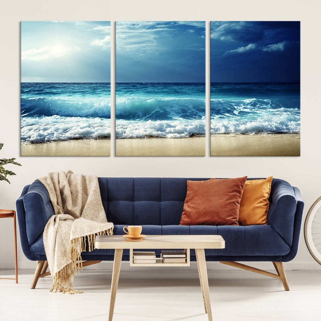 Impresiones en lienzo de playa, paisaje marino, foto náutica, lienzo costero, lienzo de olas de mar, arte de pared extragrande, decoración de pared de playa