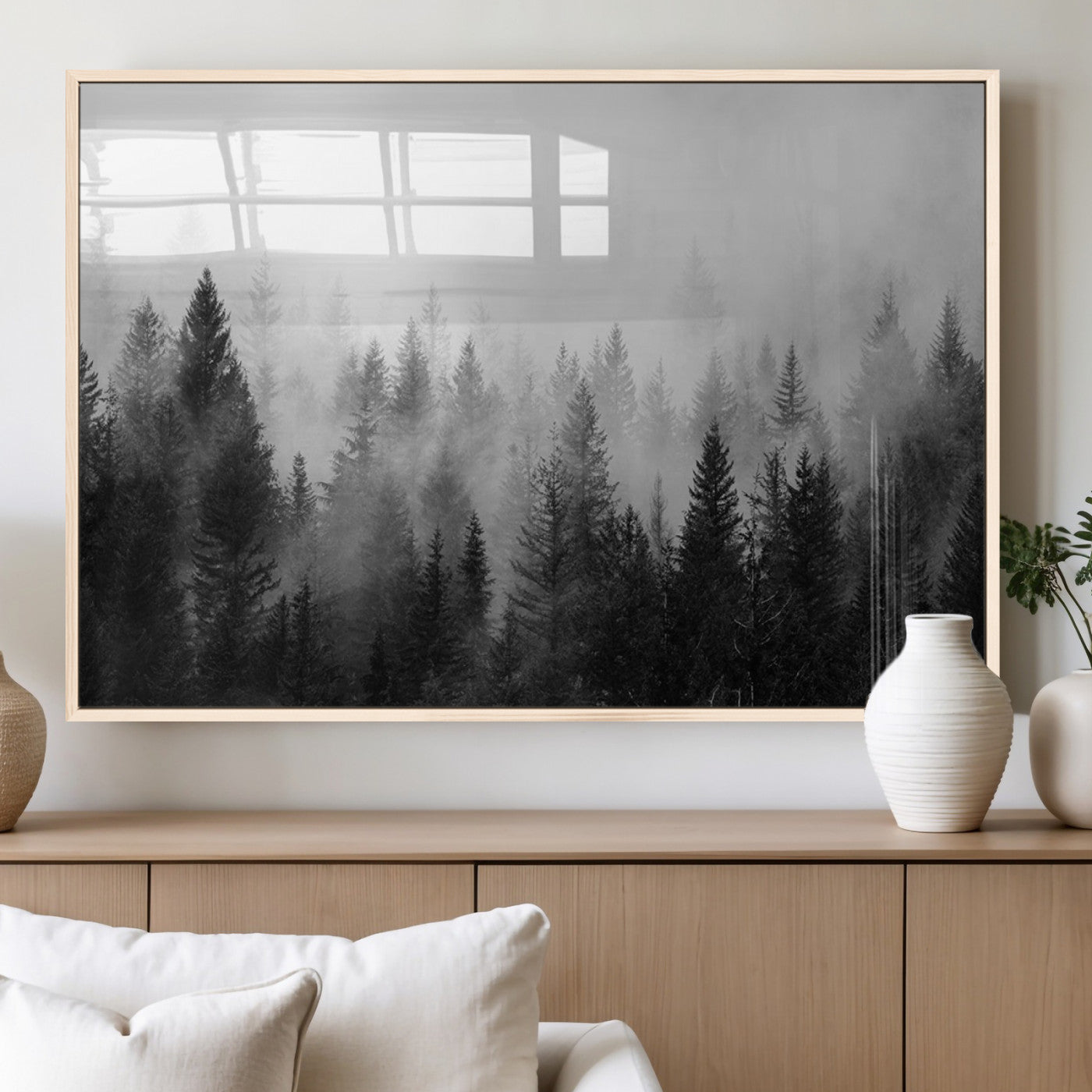 MGV-FP-60X30-3P - Fogy Forest Canvas Wall Art Print - Mountain Wall Art with Pine Trees and Misty Forest Canvas Print