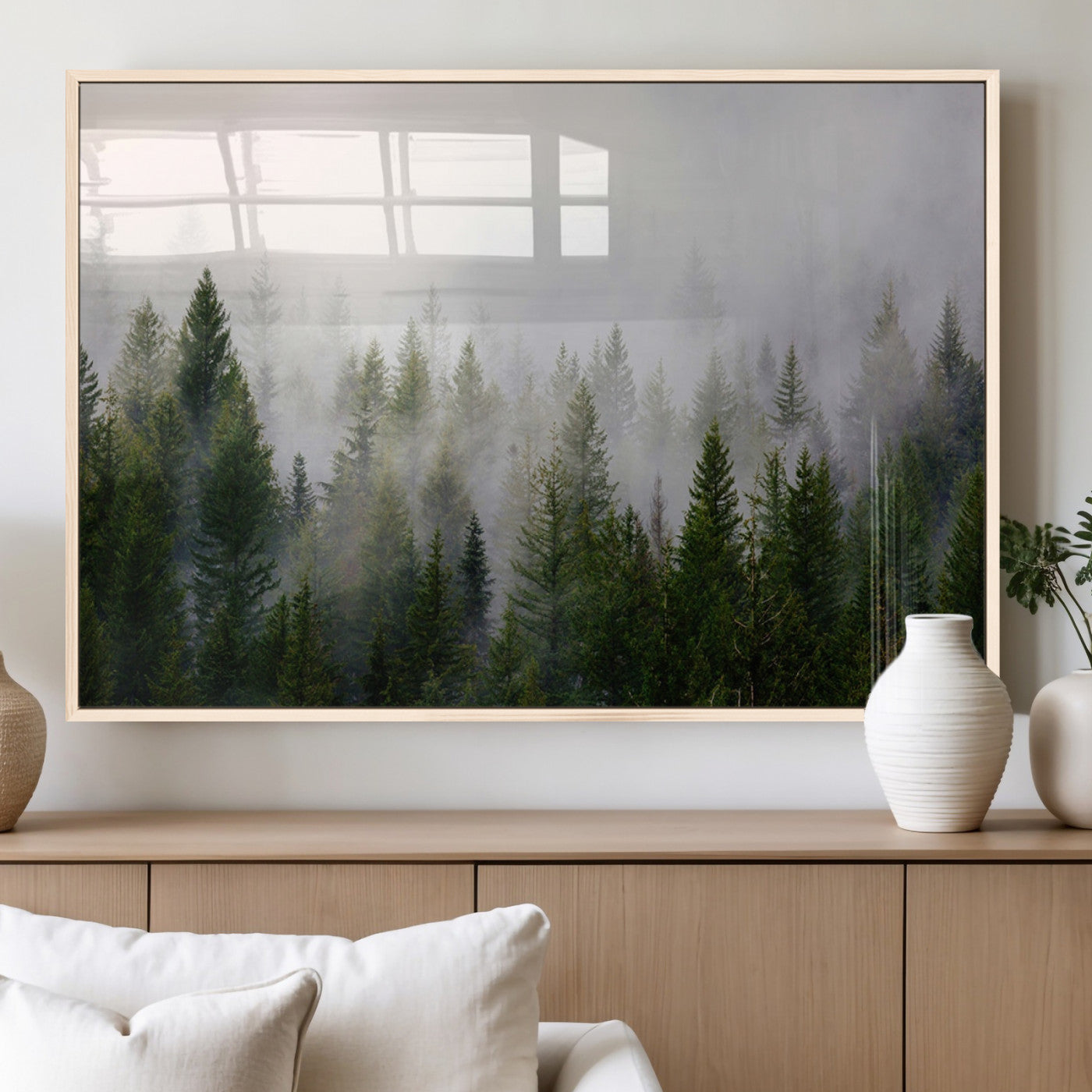 MGV-FP-60X30-3P - Forest Wall Art Canvas Print | Foggy Forest Wall Art | Pine Wood Forest Print