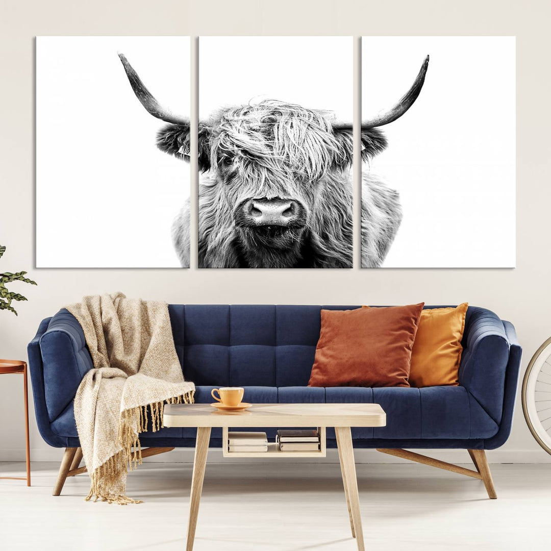 Scottish Highland Cow Cattle Art Print Farmhouse Wall Art Canvas Print