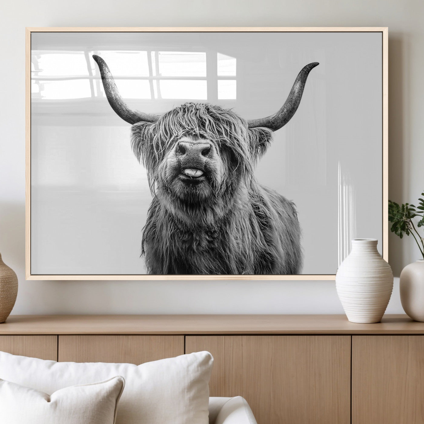 MGV-FP-36X24-3P - Fanny Scottish Highland Cow Cattle Art Print Farmhouse Wall Art Canvas Print