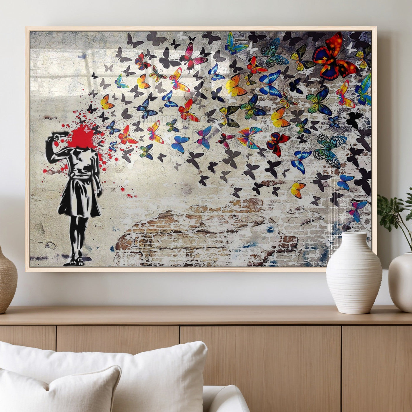 MGV-FP-36X24-3P - Banksy Art Butterfly Girl Explosion Canvas Art – Vibrant Urban Graffiti for Modern Interiors - Ready