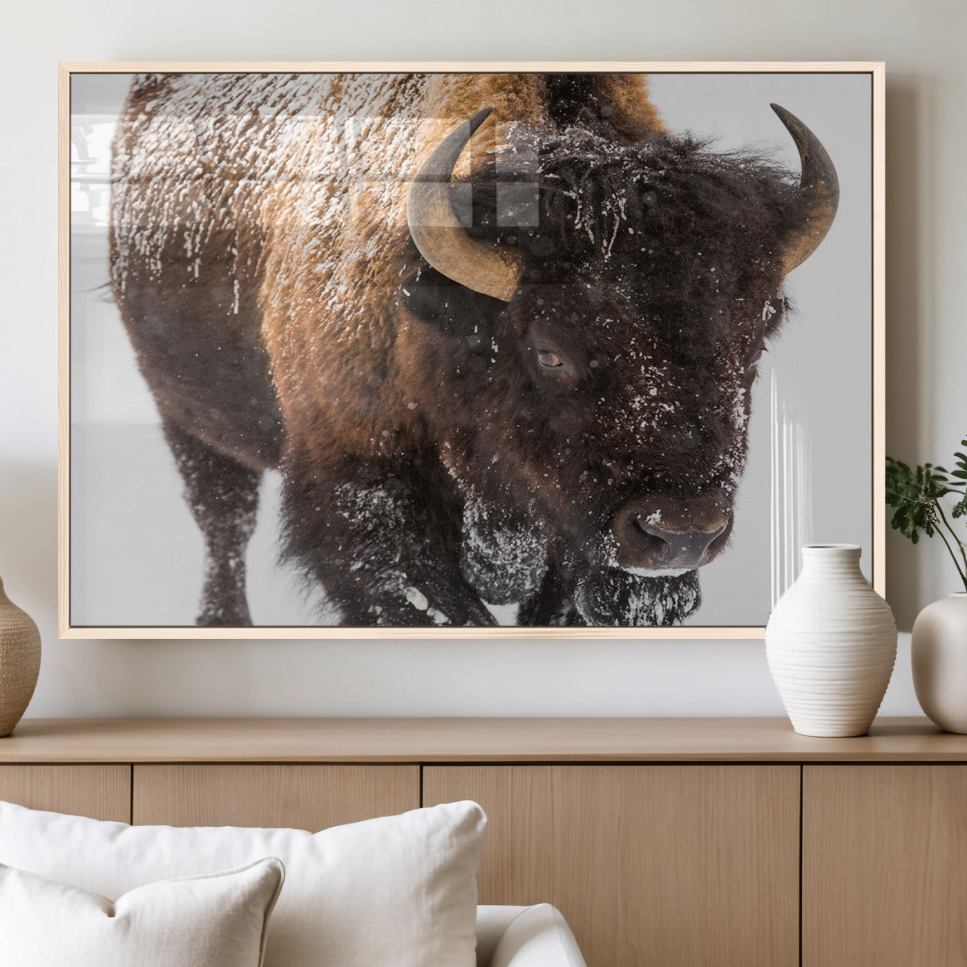 MGV-FP-36X24-3P - Bison Wall Art Canvas Print For Farmhouse, Wild Animal Wall Art, Framed Wild Bison Wall Art