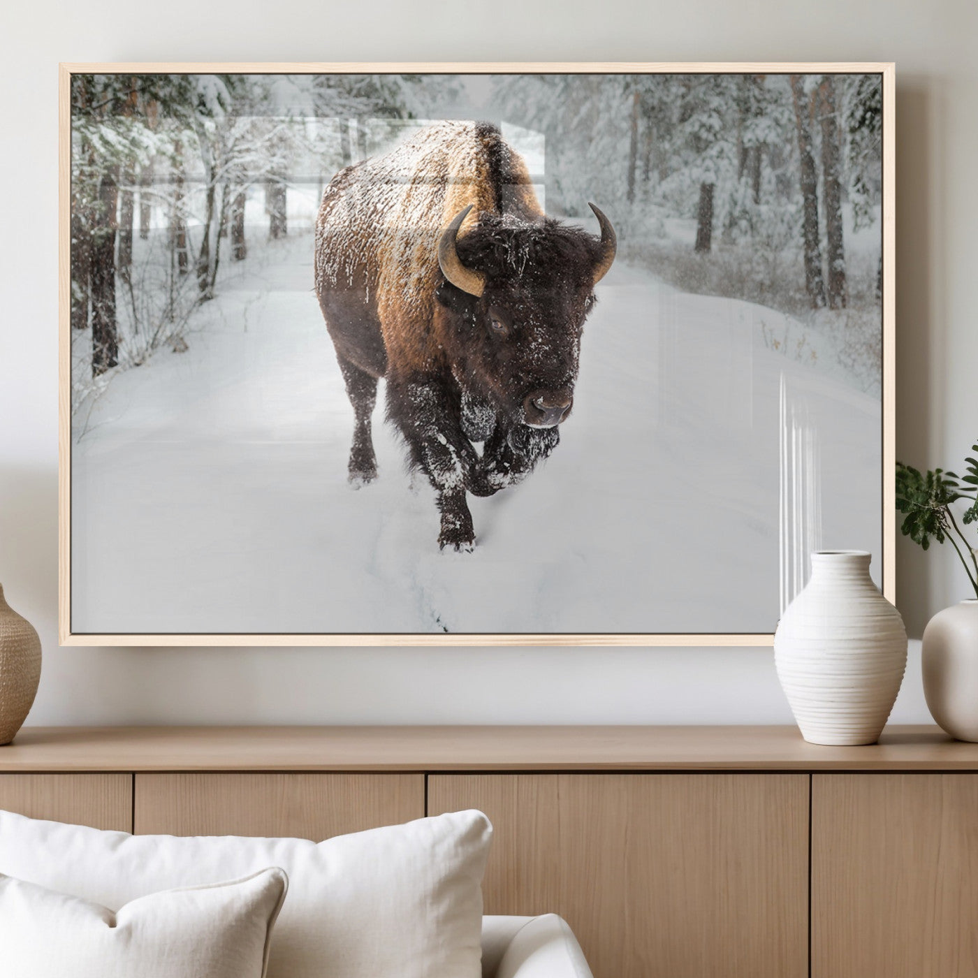10109-MGV-FP-36X24-3P_Natural-Bison Wall Art Canvas Print For Farmhouse, Animal Canvas Print, Wild Animal Wall Art