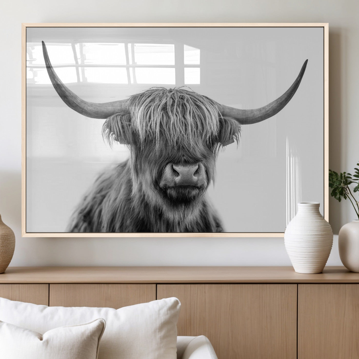 MGV-FP-36X24-3P - Scottish Highland Cow Cattle Art Print Wall Art Canvas Print for Farmhouse Decor, Framed Scottish