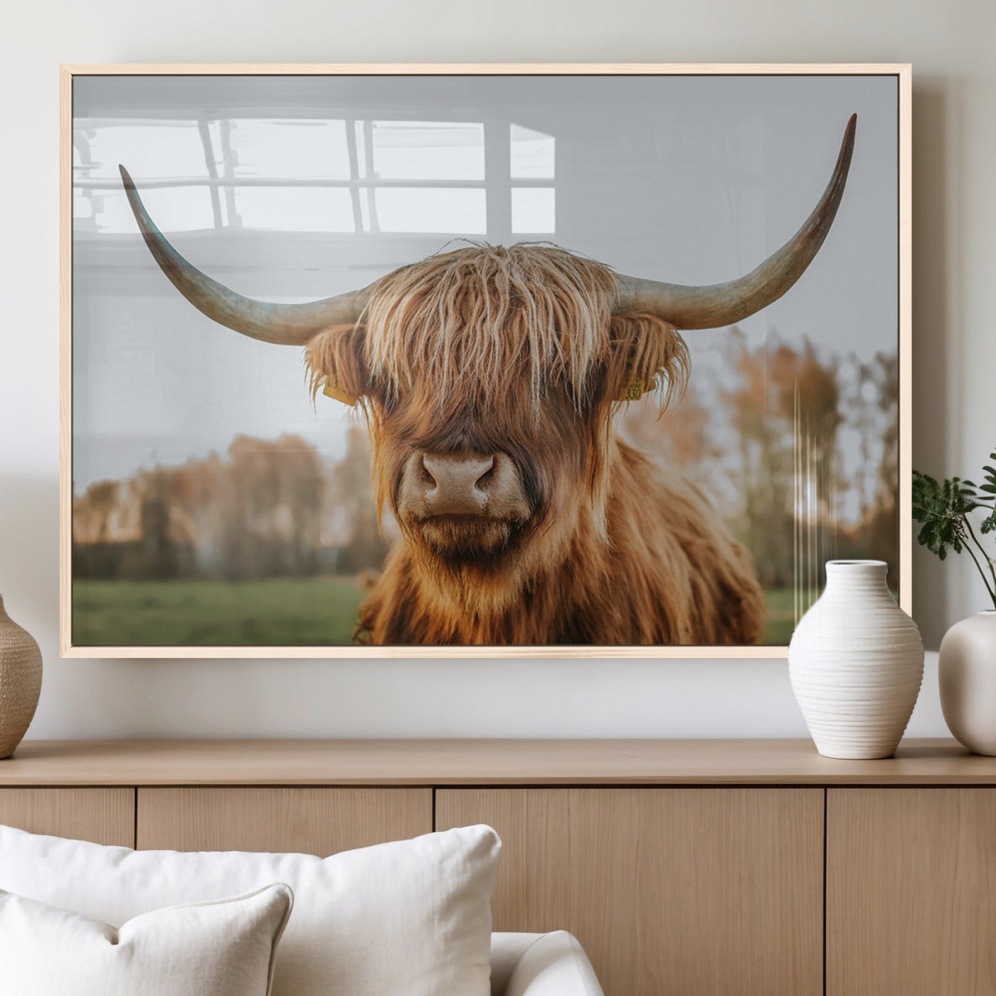 MGV-FP-36X24-3P - Highland Cow Animal Scottish Cattle Art Print Farmhouse Wall Art Canvas Print