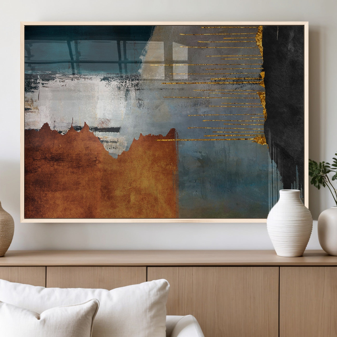 MGV-FP-36X24-3P - Modern Abstract Canvas Art Canvas Print - Framed and Ready to Hang Artwork for Contemporary Living