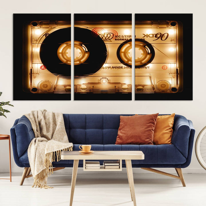 The Shining Audio Cassette Retro Music Wall Art Canvas Print, featuring a vintage cassette tape design and protected with a UV coating on museum-quality canvases, creates an impressive visual impact.