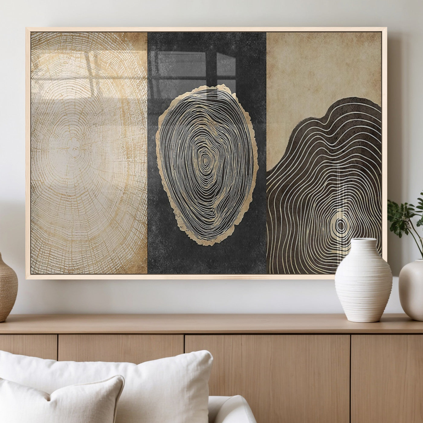 MGV-FP-36X24-3P - Tree Rings Canvas Wall Art Print – Minimalist Natural History in Modern Decor - Minimalist Boho Wall