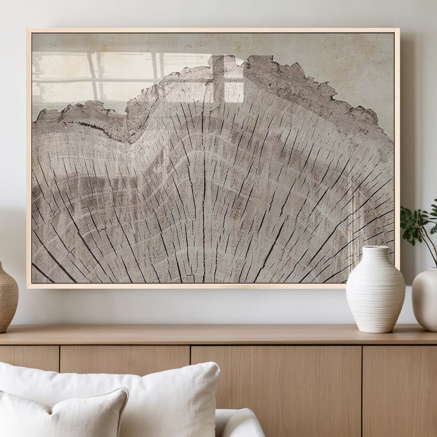 MGV-FP-36X24-3P - Tree Ring Wall Art Triptych, Rustic Wood Ring Canvas Print, Minimalist Wall Decor for Modern Homes