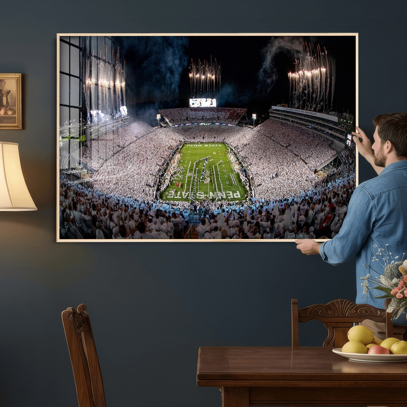 11391-MGV-CV-36X24 - Penn State Football Wall Art Canvas Print – Framed Stadium Game Day Sports Team Spirit Artwork for Home, Office