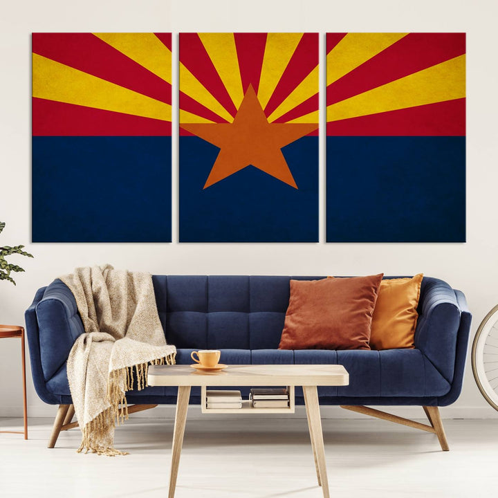 The Arizona States Flag Wall Art Canvas Print, made from museum-quality canvas with a UV-protective coating, is displayed prominently.