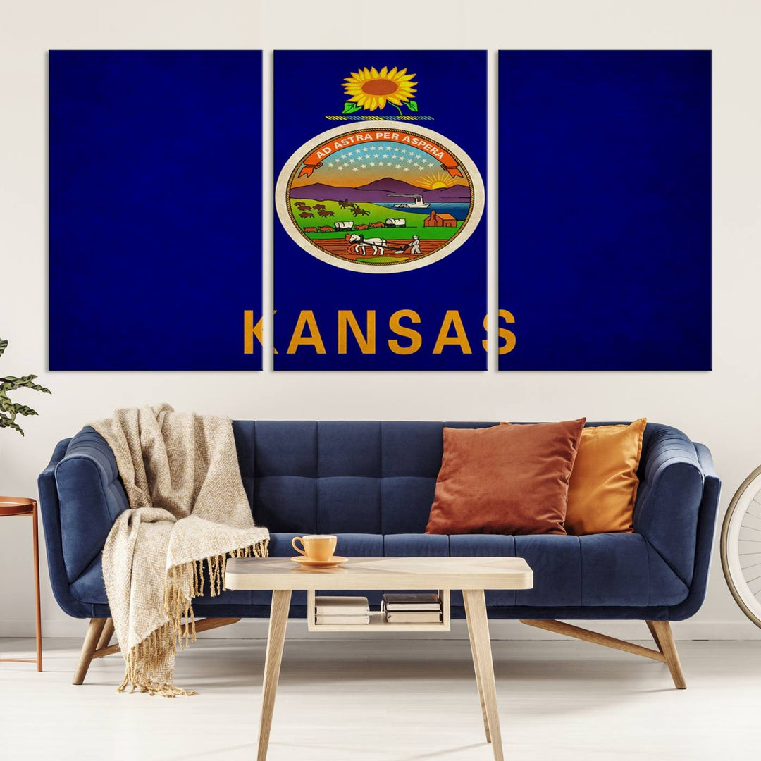 The "Kansas USA States Flag Wall Art Canvas Print" is prominently displayed.