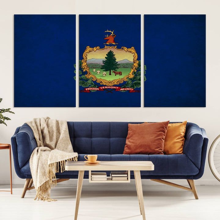 The Vermont Flag Wall Art Canvas Print is a museum-quality piece enhanced with UV-protective finishes, offering both style and durability. Enjoy free shipping on this classic decor addition.