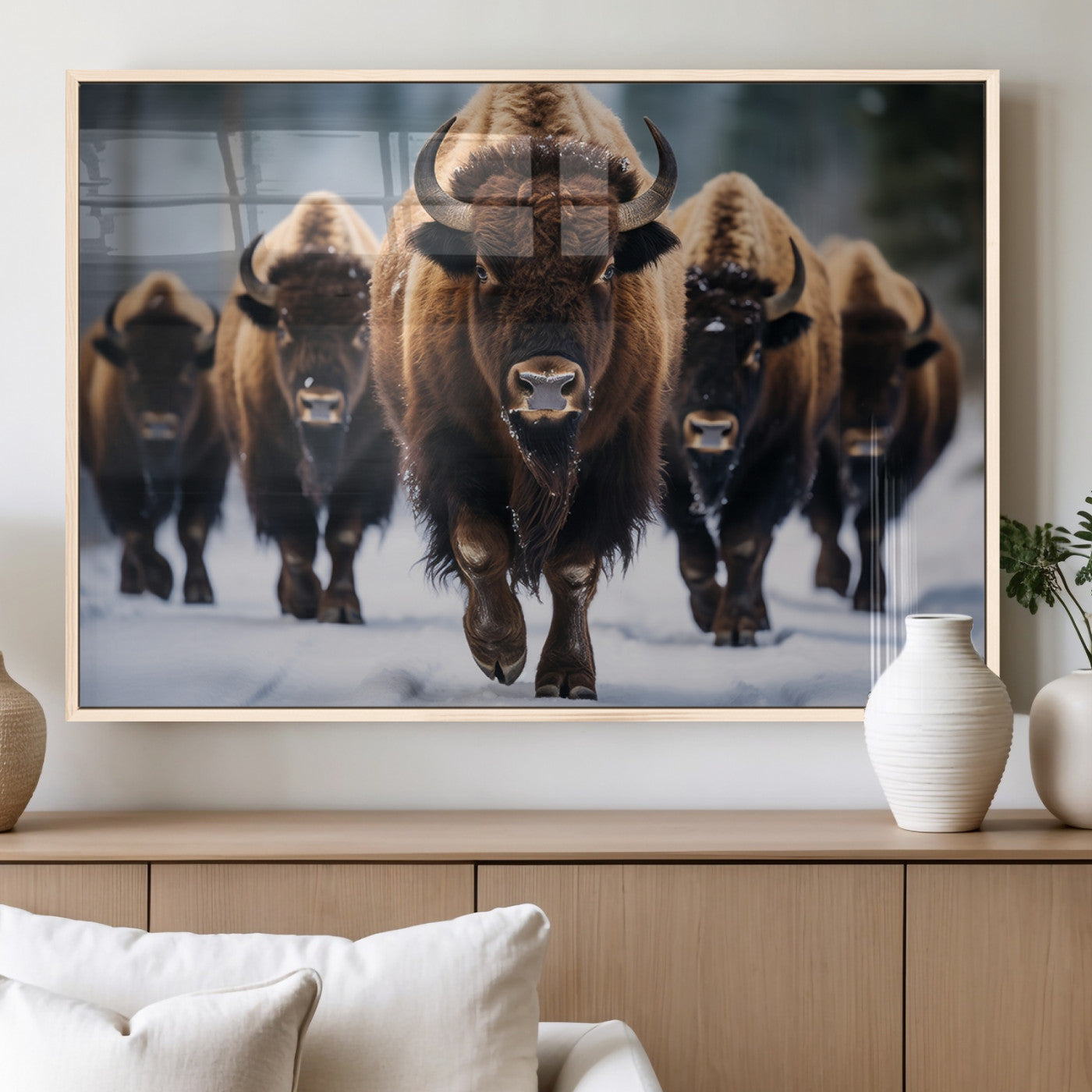 MGV-FP-36X24-3P - Buffalo Wall Art Canvas Print, American Bison Herd Wall Art Canvas Print - Bison Canvas Print