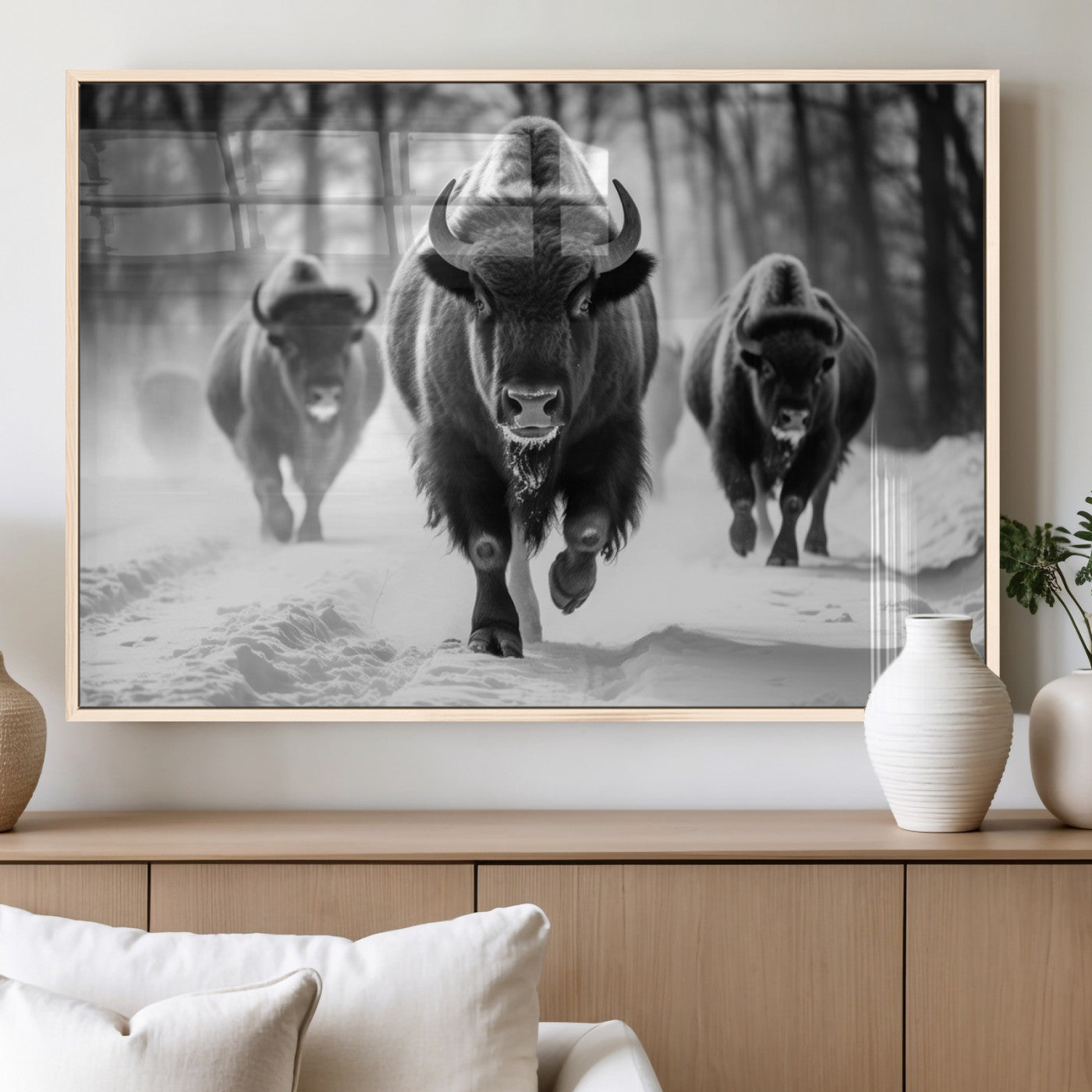 MGV-FP-36X24-3P - Buffalo Wall Art Canvas Print, Bison Family Wall Art Canvas Print