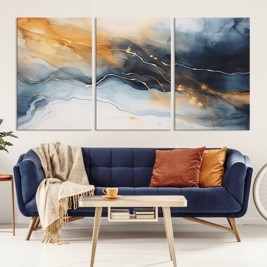 Smoke Blue Wall Art Canvas Print Abstract Artwork Printing