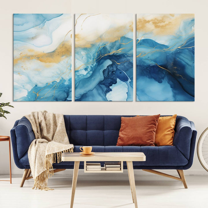 Impresión grande en lienzo de arte de pared azul marino para decoración del hogar, sala de estar, oficina y decoración del hogar, impresión de obras de arte abstractas