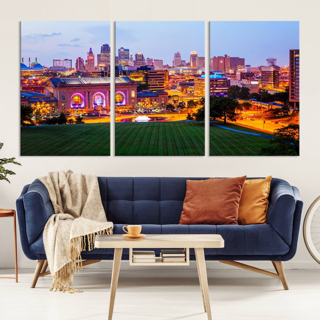 Kansas City Night Canvas Print - Arte de pared grande para decoración del hogar y la oficina