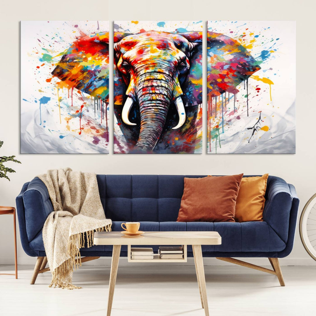 Impresión en lienzo de arte abstracto de pared de elefante de acuarela para decoración moderna del hogar, oficina, sala de estar y comedor