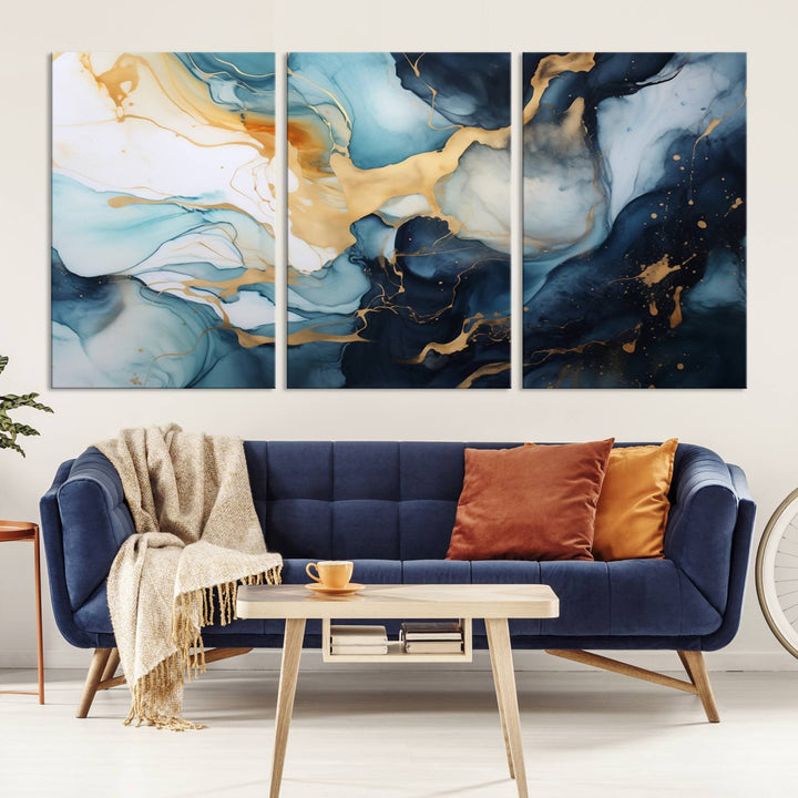 The living room is enhanced by the Marble Fluid Abstract Wall Art Canvas Print, which adds a touch of sophistication.