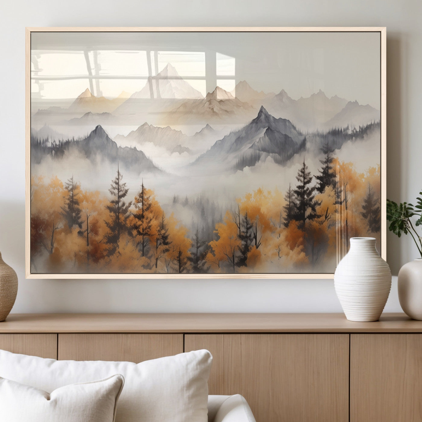 MGV-FP-36X24-3P - Abstract Mountain Wall Art | Misty Mountain Forest and Mountains Canvas Print for Living Room,