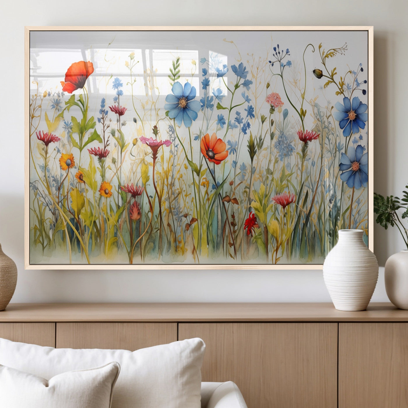 MGV-FP-36X24-3P - Colorful Wildflower Canvas Wall Art - Vibrant Floral Botanical Print, Bright Nature Decor for Living