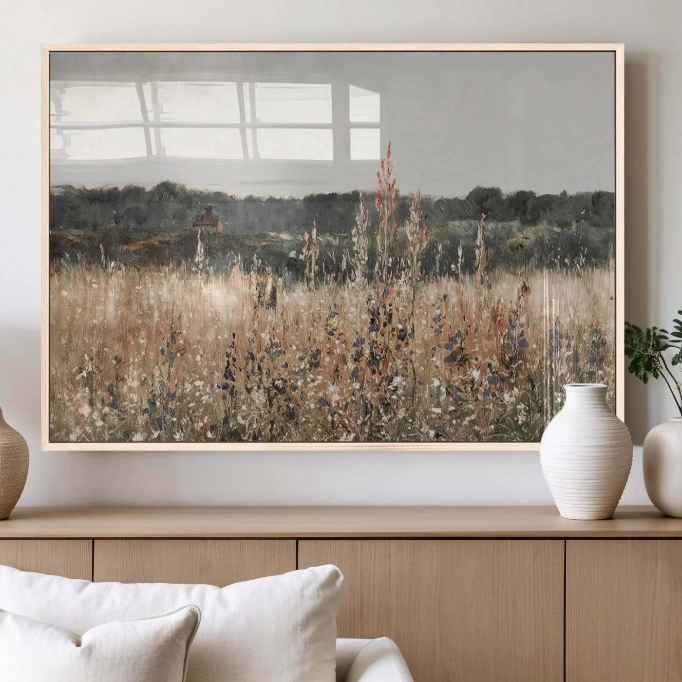 MGV-FP-36X24-3P - Abstract Wildflower Art Field Landscape Oil Painting Print, Country Field Wall Art - Framed Ready to Hang