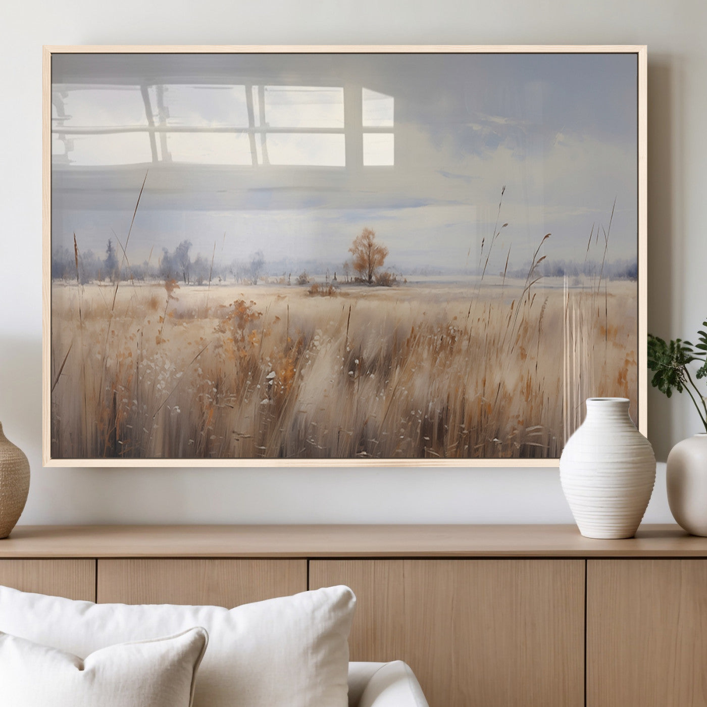 MGV-FP-36X24-3P - Golden Fields Wall Art Print Canvas – Serene Landscape of Nature’s Tranquility in Minimalist for