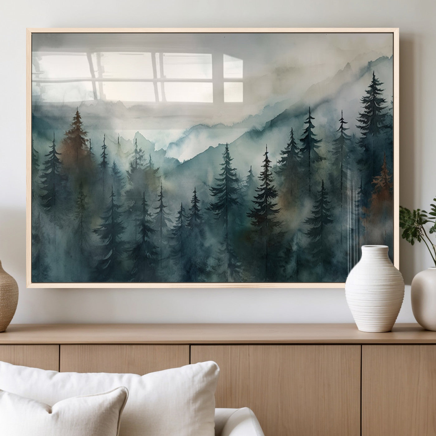 48468-MGV-FP-60X30-3P_Natural-Serenity Forest Wall Art Canvas | Foggy Mountain Landscape Canvas Print for Living Room or Office | Nature-Inspired Woodland Decor