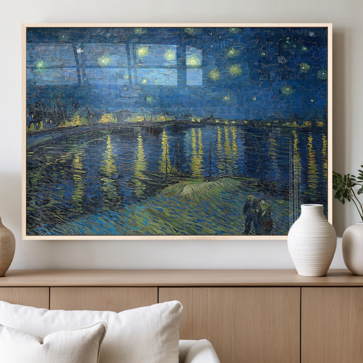 94605-MGV-FP-36X24-3P_Natural-Vincent van Gogh Starry Night over the Rhone Abstract Wall Art Canvas, Starry Night Canvas Print