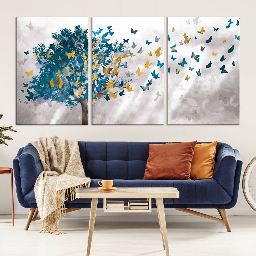 Tree Butterfly Abstract Tree and Butterfly Wall Art Canvas Print