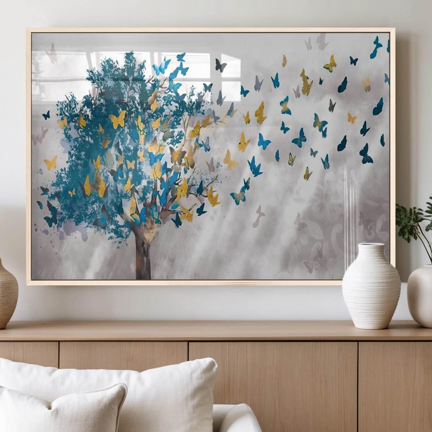 37564-MGV-FP-36X24-3P_Natural-Tree Butterfly Abstract Tree and Butterfly Wall Art Canvas Print