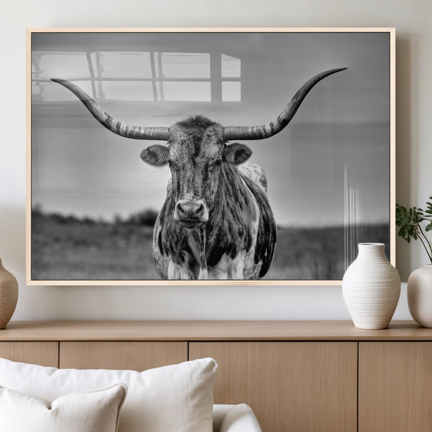 70836-MGV-FP-36X24-3P_Natural-Texas Longhorn Cow Wall Art, Texas Longhorn Canvas, Cattle Canvas Print