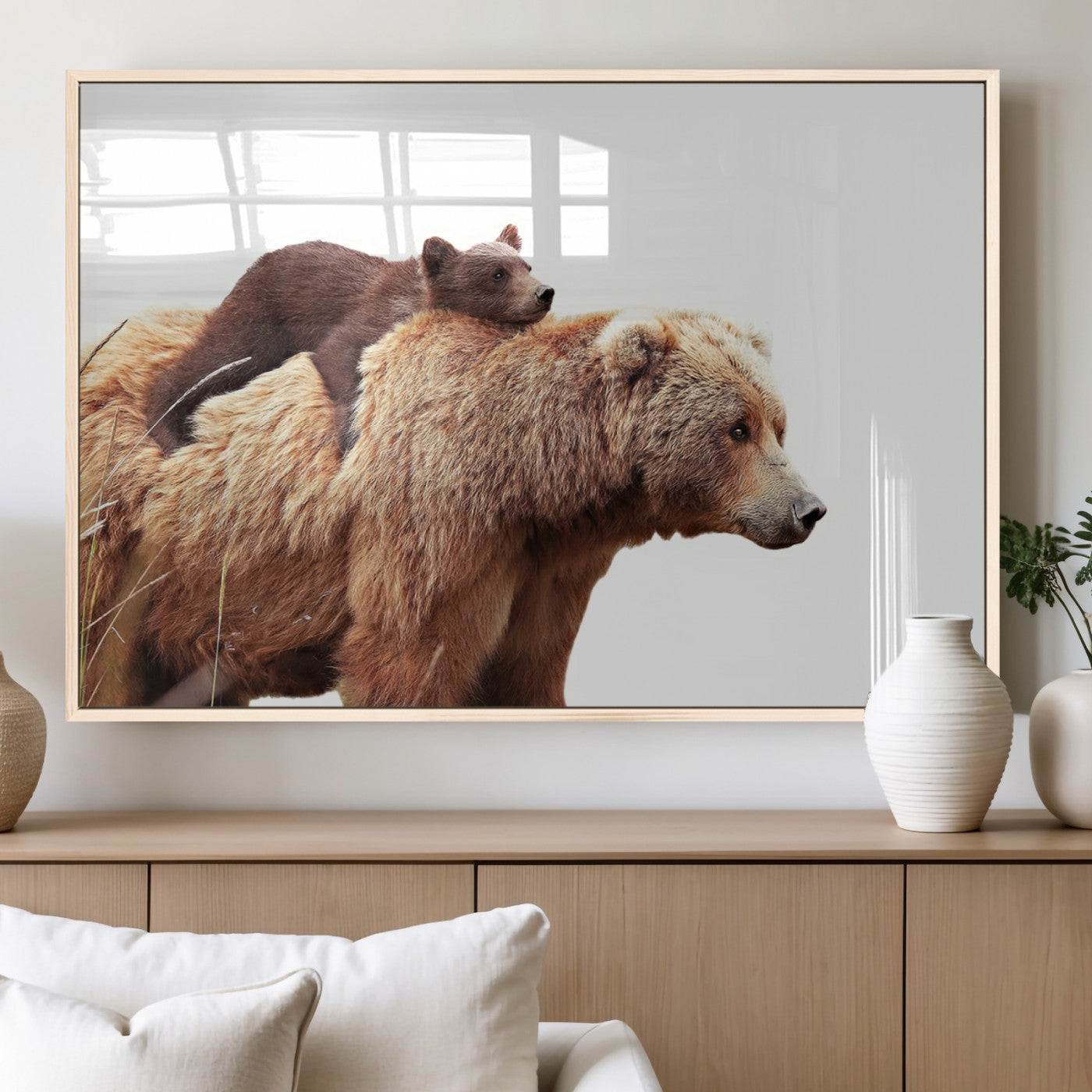 76943-MGV-FP-36X24-3P_Natural-Mother and Baby Bear Canvas Wall Art - Adorable Wildlife Animal Print, Cozy Rustic Decor for Living