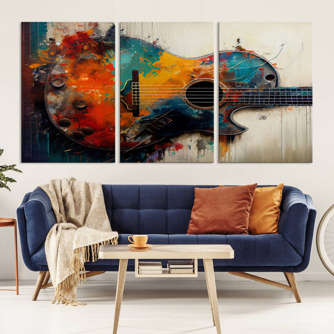 Abstract Guitar Wall Art Canvas | Vibrant Music-Inspired Art for Living Room or Studio | Colorful Music Decor Canvas Print