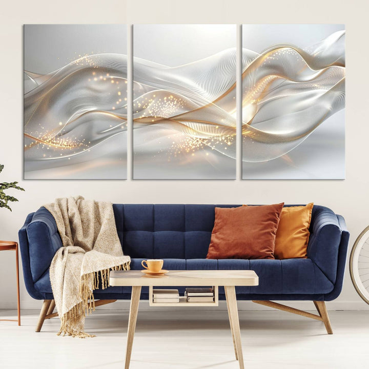 Abstract art Grey and Gold Lines Wall Art