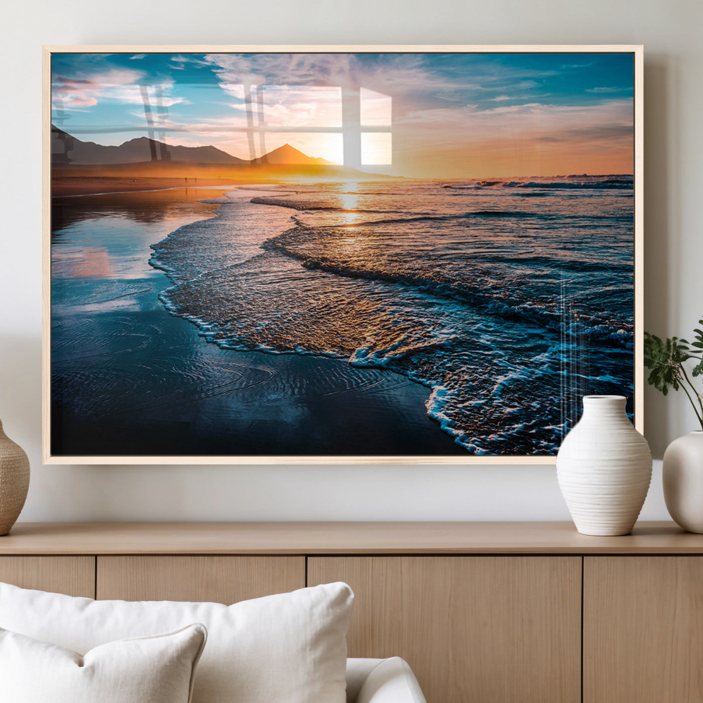 MGV-FP-60X30-3P - Beach Ocean Sunset on the Sea Wall Art Canvas, Beach Ocean Sunset Canvas Print