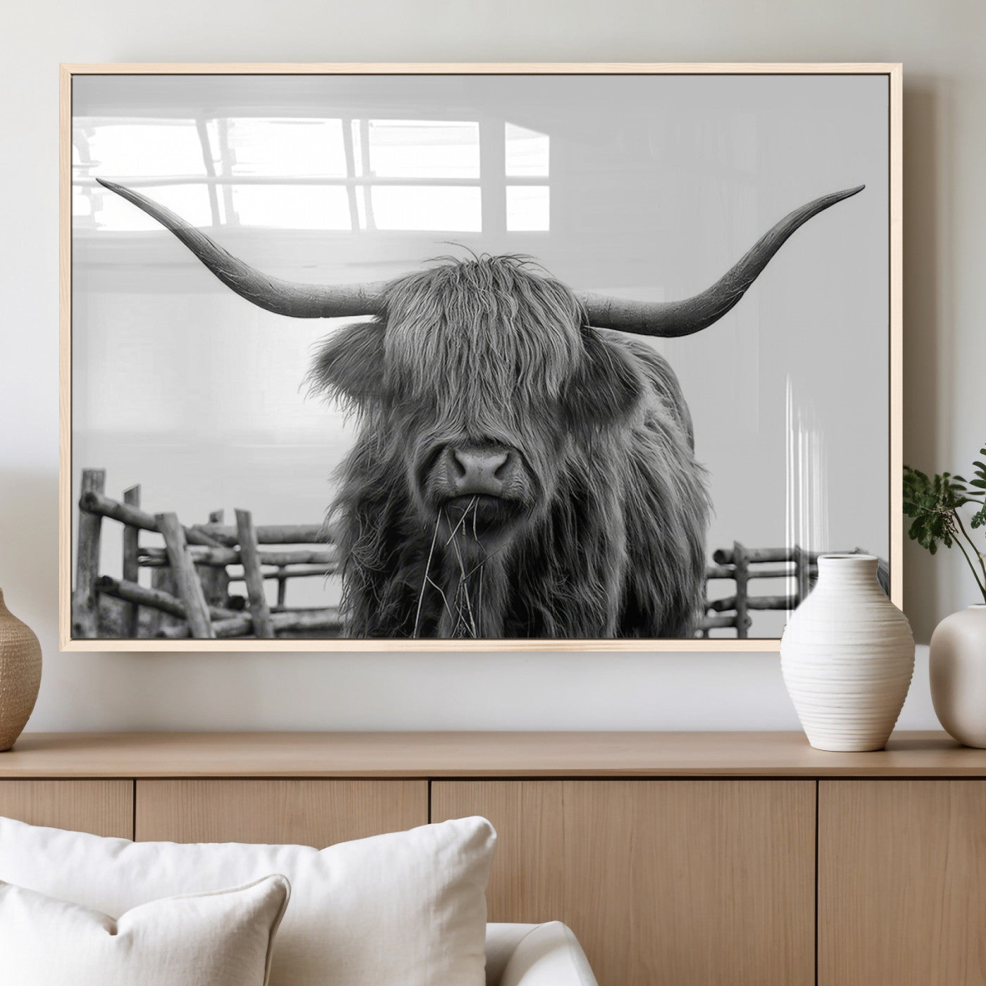58188-MGV-FP-36X24-3P_Natural-Longhorn Canvas Print, Bighorn Cow Wall Art Canvas Print
