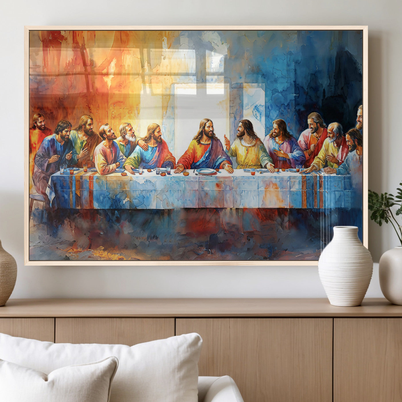 MGV-FP-36X24-3P - Abstract Watercolor The Last Supper Wall Art