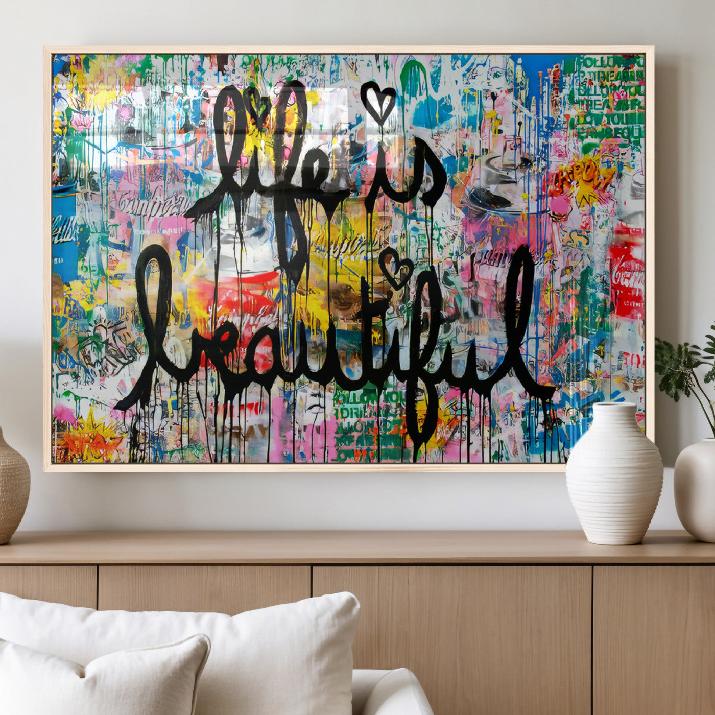 MGV-FP-36X24-3P - Life Beautiful Art Print - Banksy Graffiti Wall Art Canvas Print | Graffiti Wall Art Canvas Print