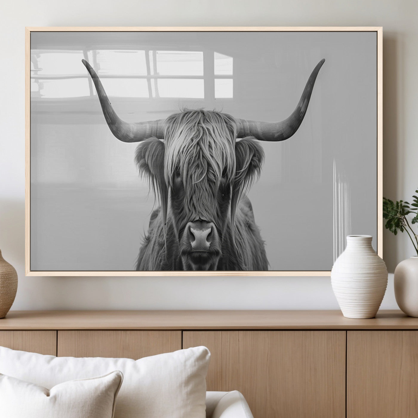 35820-MGV-FP-36X24-3P_Natural-Farmhouse Longhorn Wall Art Canvas Print, Longhorn Texas Wall Art Canvas Print
