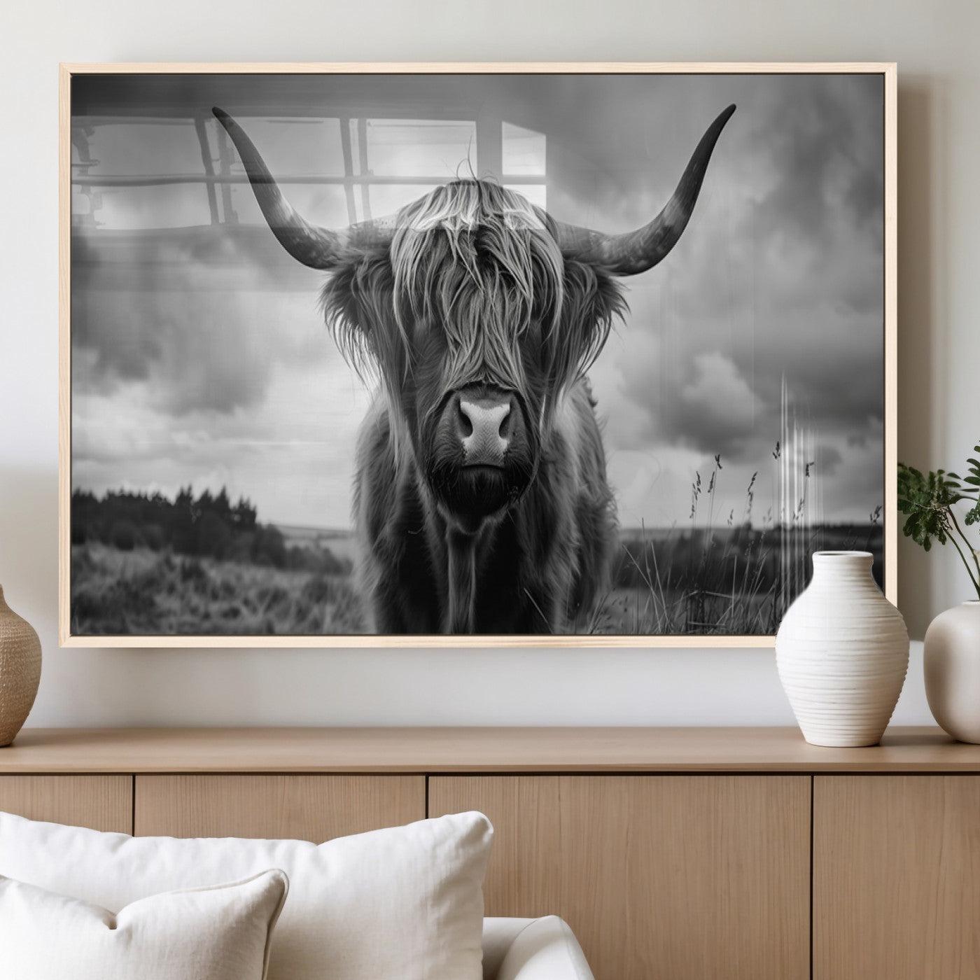 17924-MGV-FP-36X24-3P_Natural-Scottish Cow Wall Art Canvas Print | Longhorn Wall Art | Bighorn Animal Wall Art