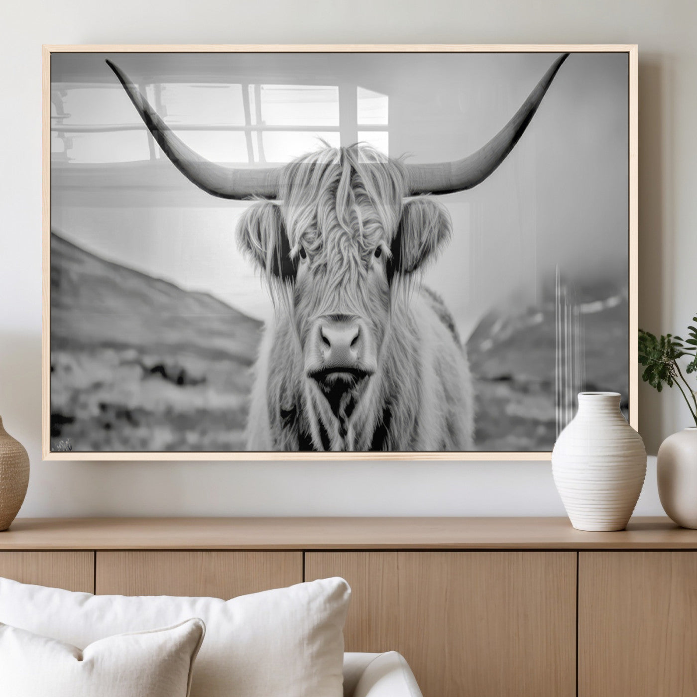 80564-MGV-FP-36X24-3P_Natural-Scottish Cow Wall Art Canvas Print