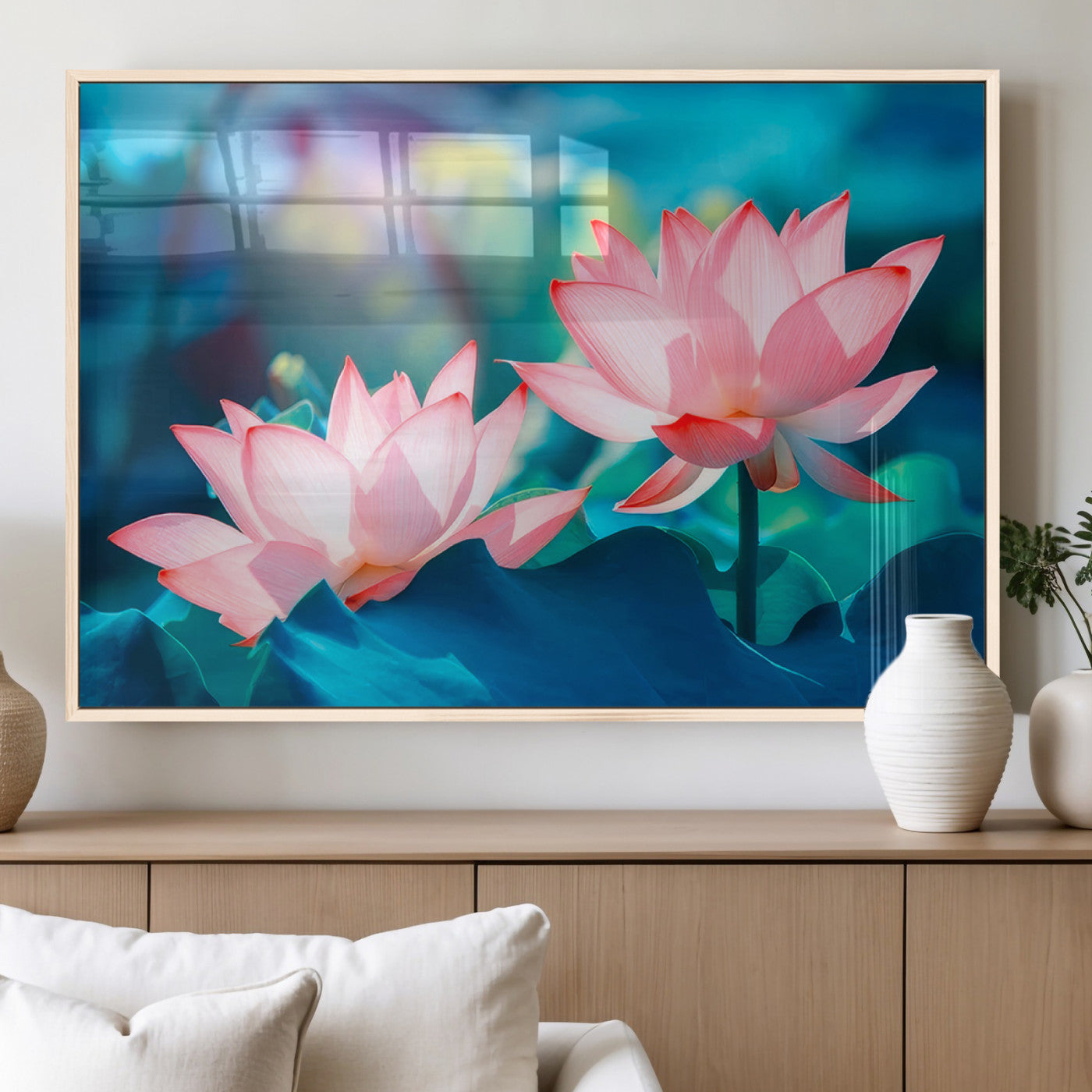 MGV-FP-36X24-3P - Pink Lotus Flower Canvas Wall Art | Vibrant Floral Wall Decor for Living Room, Office, or Bedroom |